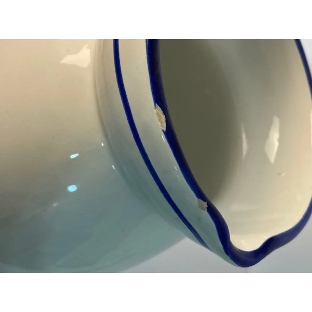 Vintage Blue Goose Ceramic Pitcher White Stoneware Farmhouse Country Creamer